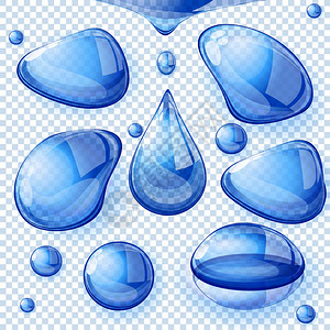 清晰透明的折射矢量蓝色水滴图片