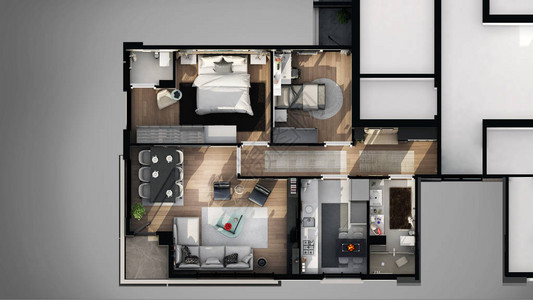 公寓平面图的3D渲染背景图片