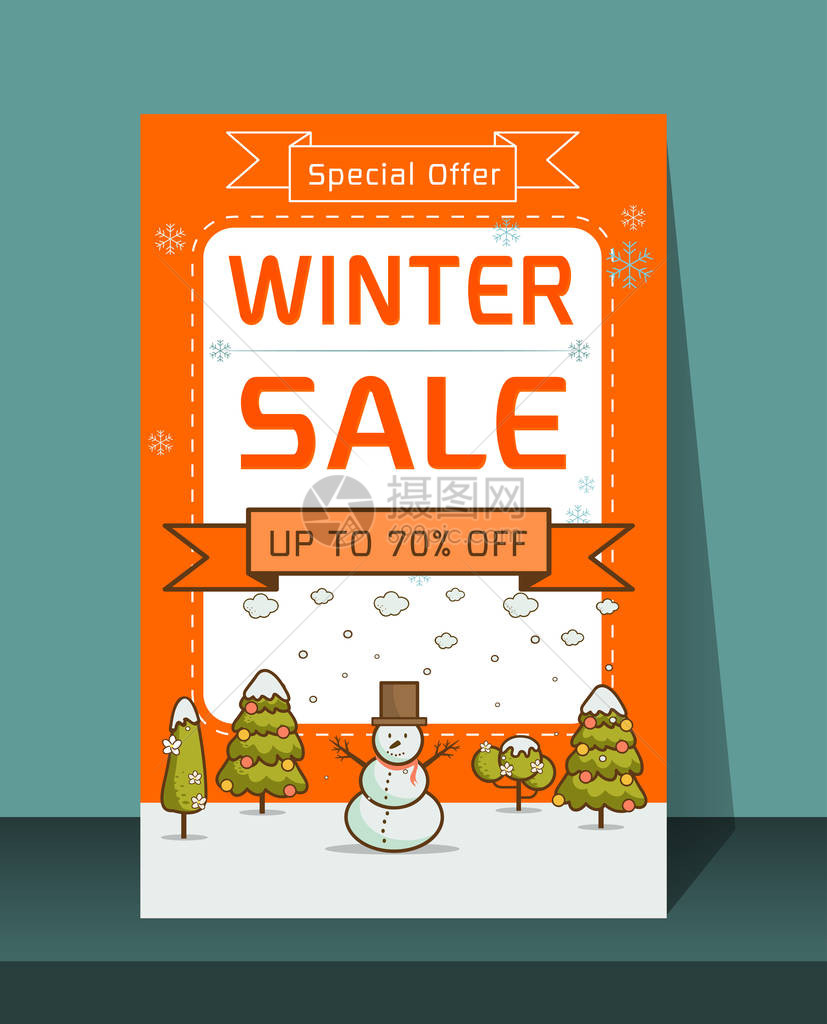 卡圣诞销售折扣带有趣的字符和号的节日广告横幅冬季销售横幅快乐的雪人图片