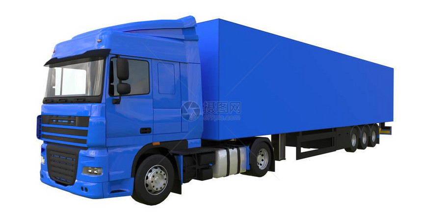 装有半拖车的大型蓝色卡车用于放置图形的图片