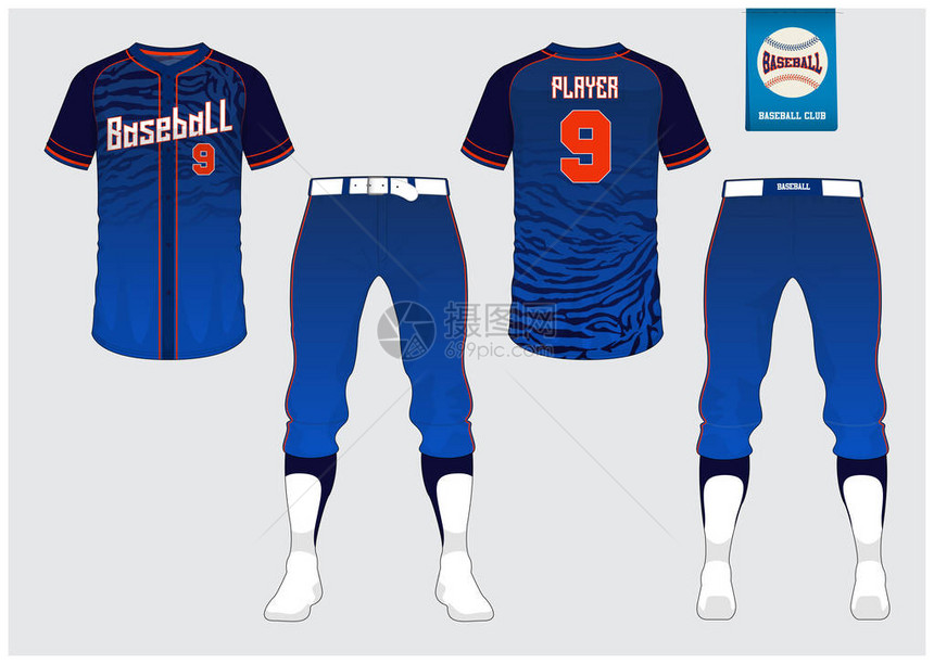 棒球服运动衫T恤运动短袜模板棒球t恤模拟前后视图运动制服蓝色标签上的平棒球图片
