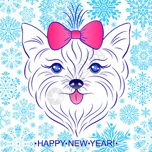 矢量图的狗头背景与雪花新年贺卡图片