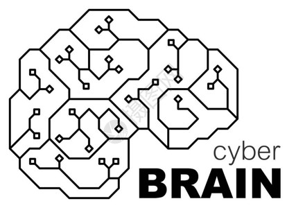 矢量印刷电路板人脑计算机系统中心cpu的概念图带有大脑的标志图片