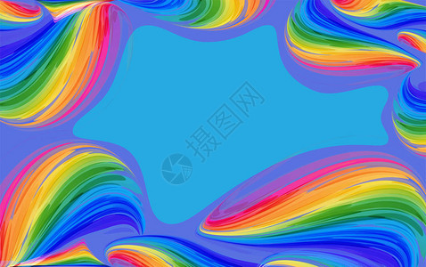 蓝色和紫色背景的彩虹框架多彩曲线图片