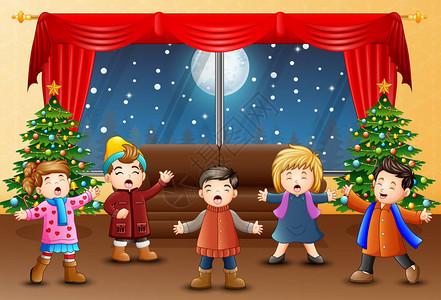 供圣诞节和新年与唱歌儿童一起使用的装图片