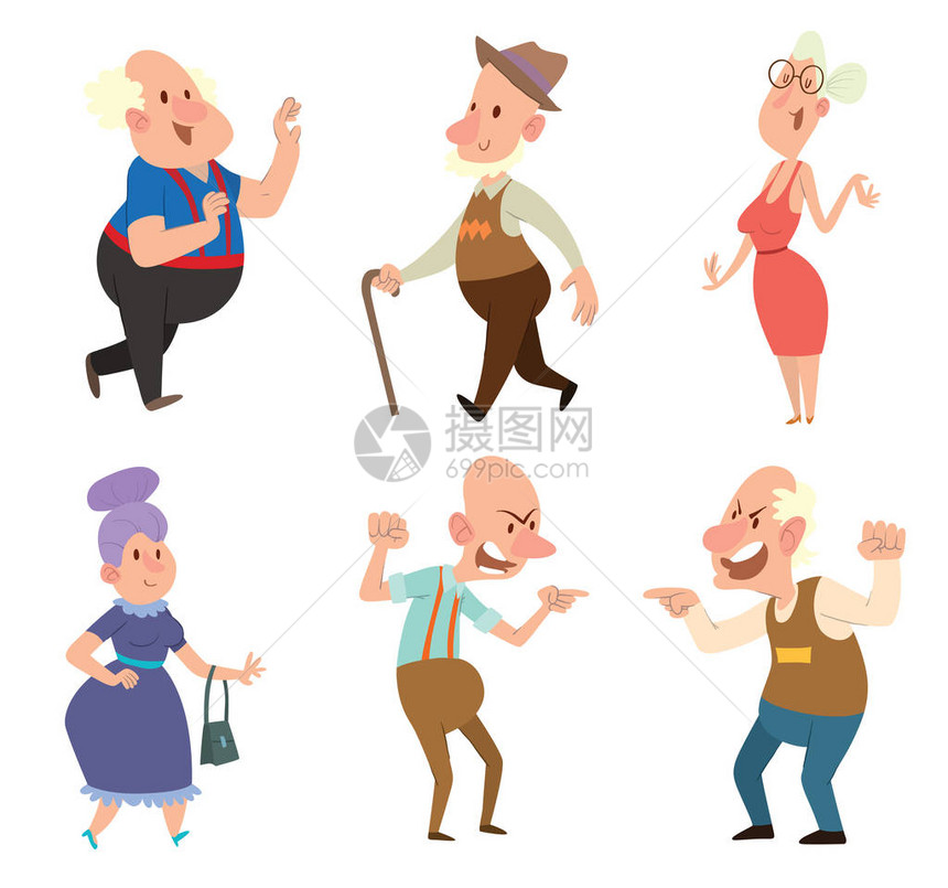 向量组的不同有趣的老男人和老女人穿着各种衣服图片