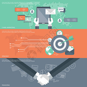 用于电子邮件营销业务战略和融资的平面设计矢量插图概念集网页横幅和印图片