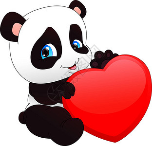 可爱有趣的熊猫宝和红心图片