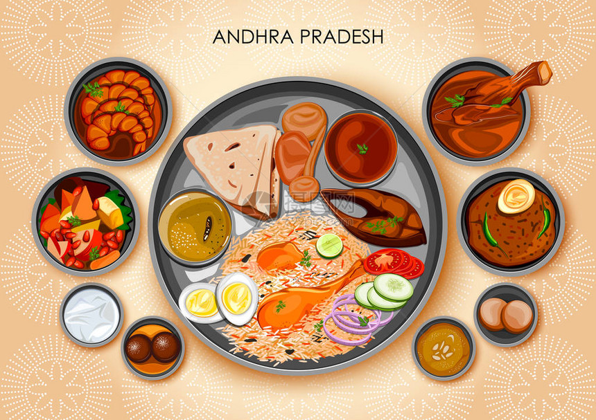 印度安得拉邦传统安德赖特烹饪和食物餐食Th图片
