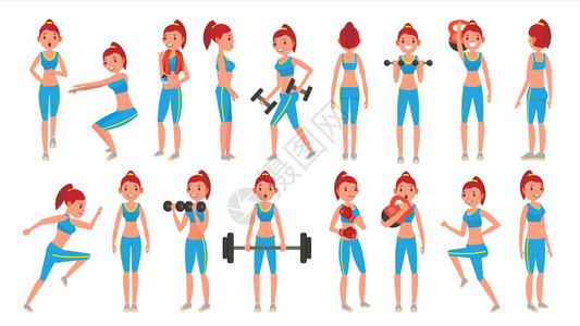 健身女孩矢量放各种观点有氧运动和锻炼全身锻炼女健身图片