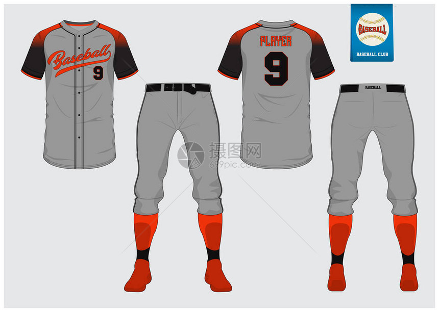 棒球衣运动服插肩t恤运动短袜子模板棒球恤模拟正面和背面视图棒球服蓝色标签上的平棒球图片