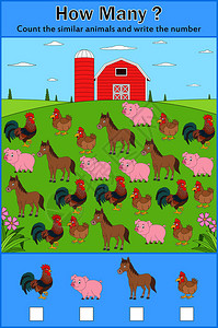 学龄前儿童农畜教育计数游戏为图片