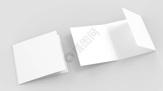 三个方形的小册子模拟在软灰色背景上隔离背景图片
