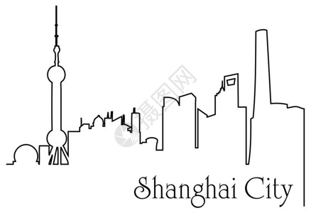 上海市一线绘制具有都市风景的背景图片