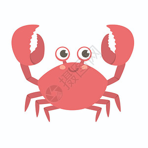 可爱的笑脸红蟹矢量插图卡通设计举起爪子图片