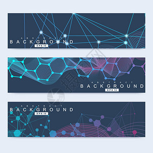 科学的现代矢量横幅集具有连接线和点的DNA分子结构科学矢量背景医学技图片