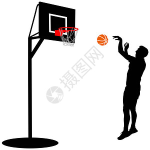 男人在白色背景上打篮球的黑色剪影图片