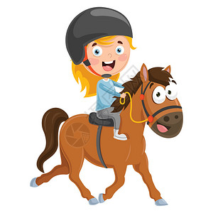 孩子骑马的矢量插图图片