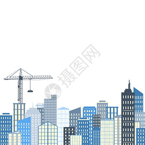 与建筑物和起重机的城市景观矢量图城市背景灰色和蓝色调板家庭或建筑概念图片