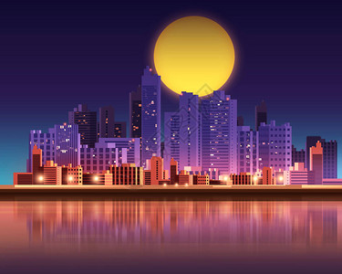平面图形风格插图中的未来主义摩天大楼城市图片