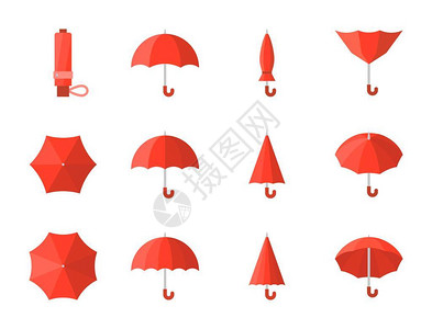 折叠伞各种风格的红伞图插画
