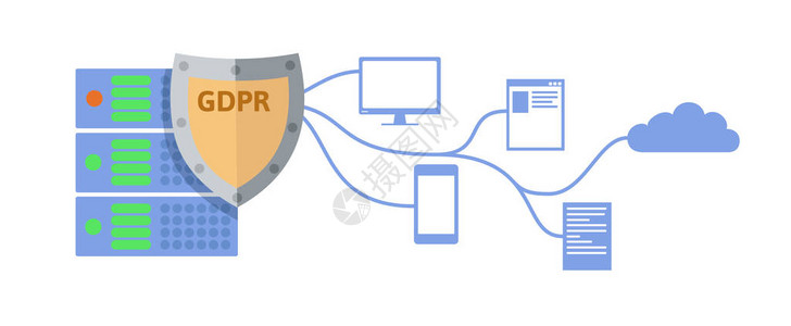 GDPR概念图一般数据保护条例个人数据的保护服务器和盾牌图标向量图片