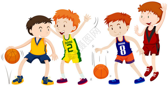 男孩在白色背景插图上打篮球图片