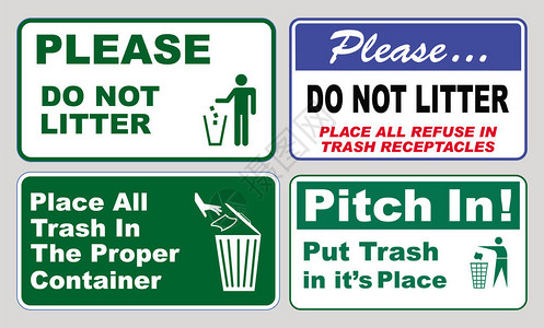 不要乱丢垃圾一套办公室清洁贴纸标志插画