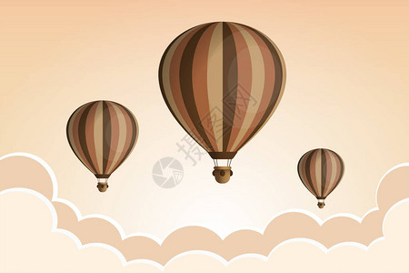 天空中带云的热气球平板卡通设图片