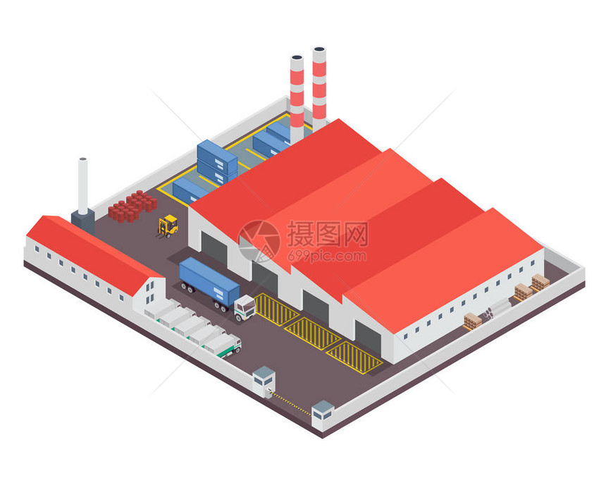 现代等距工业厂和仓库物流大楼图片