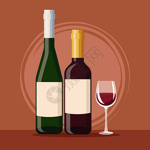葡萄酒瓶和杯图标矢量图片