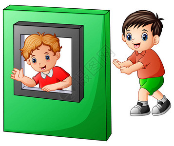 儿童玩橱窗玩具的矢量插图图片