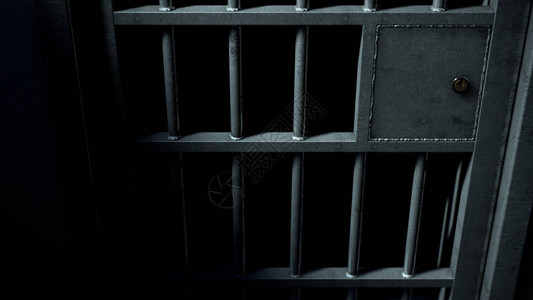 尖铁棒在昏暗的黑暗背景上用焊接铁条封闭的监狱牢房锁定机构的特插画