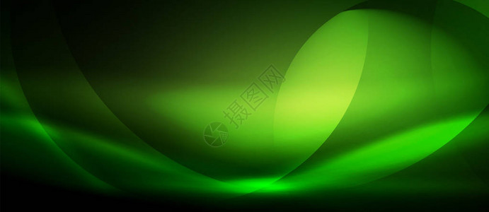 矢量绿色发光波射线流曲线背景图片
