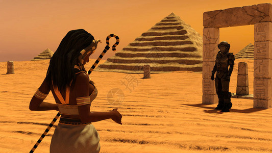 一位古埃及女人从太空看一个男人设计图片