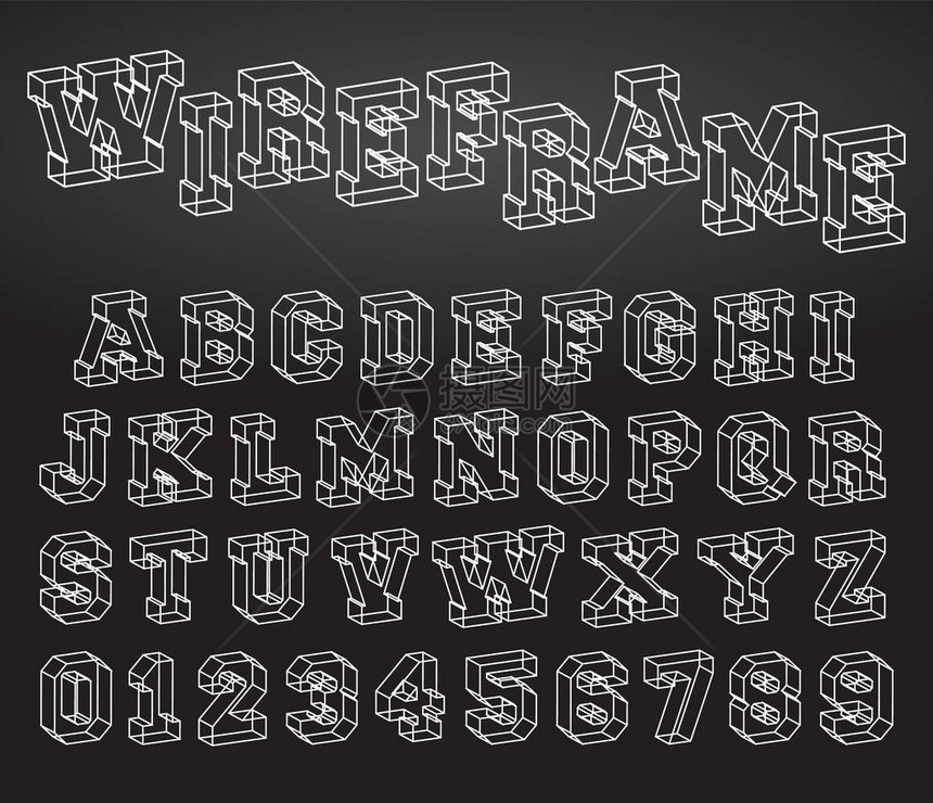 字母体模板一组字母和数字的线框设计图片