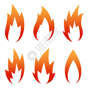 6个红色火焰图标设置在白色背景上隔背景图片