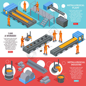 钢铁工业冶金厂生产设施3等距水平横幅网页设计彩色背设计图片