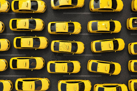 交通阻塞黄色出租车堵的3D渲染设计图片