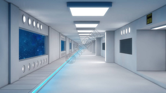 3D渲染未来的走廊室内建筑图片