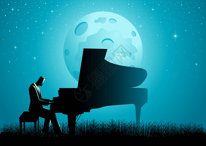 在满月时在弹钢琴的钢琴图片