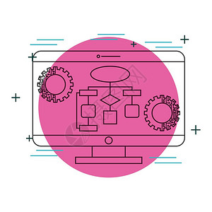 计算机显示器图齿轮技术矢量图细线图像图片