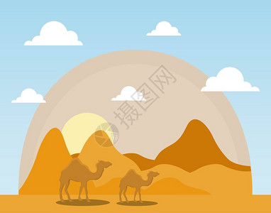 带骆驼矢量插图的干沙漠图片