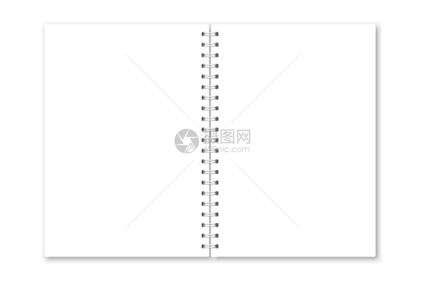 矢量逼真打开的笔记本封面垂直的白色金属银色螺旋装订空白字帖组织者或日记的模图片