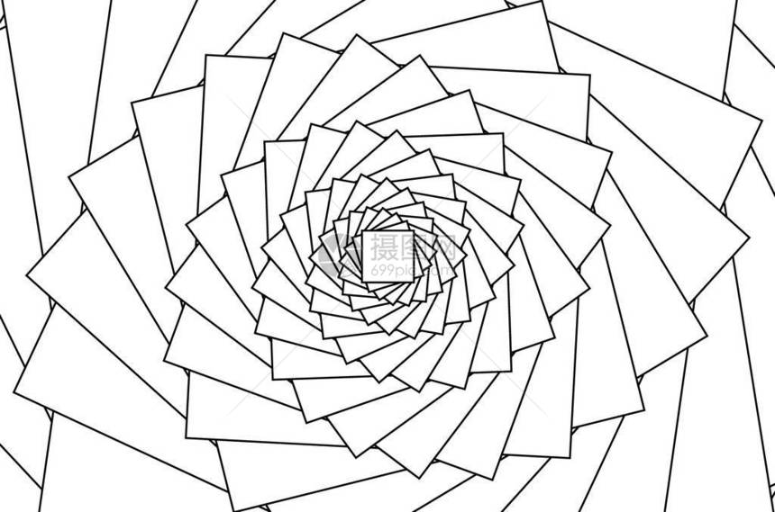 旋转的同心方形平面光幻象模式黑白图片