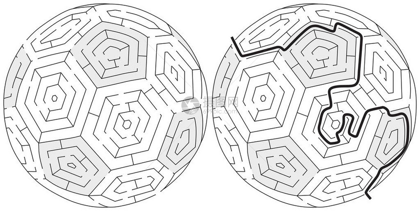 孩子们的简单球迷宫黑白解决方案图片