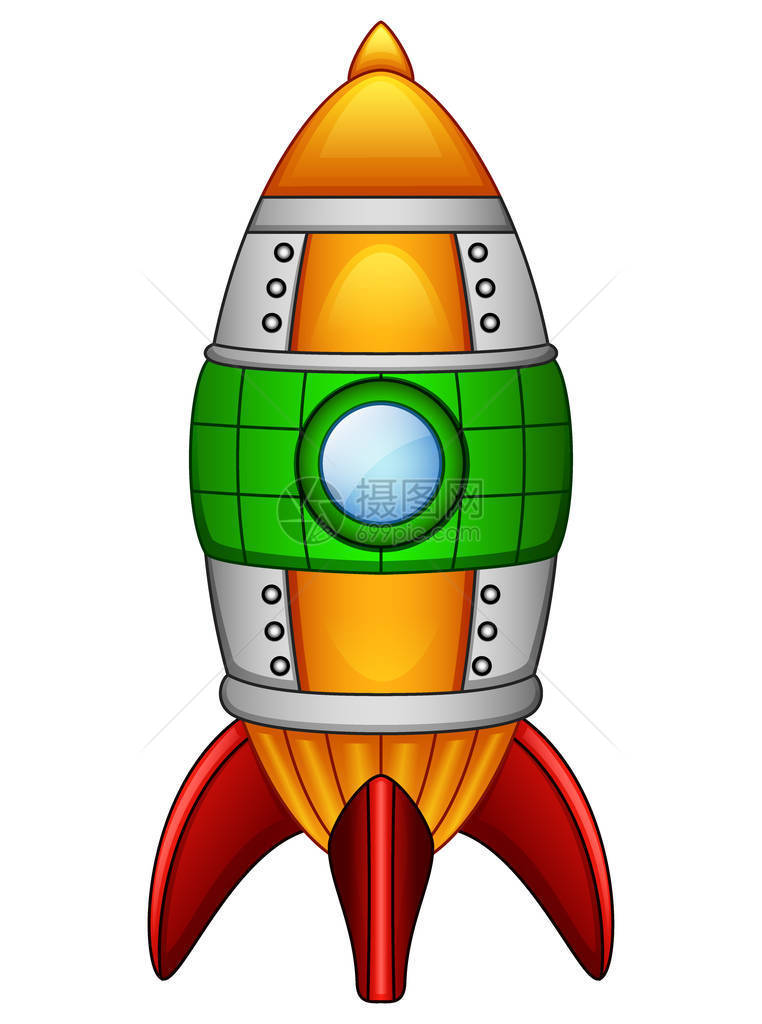 以白色背景隔离的卡通火箭航天器矢量插图Ca图片