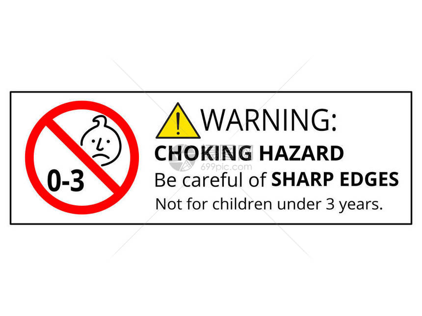 不适合3岁以下儿童窒息危险禁止标志贴纸隔离在白色背景矢量图上警告三角形和感叹号图片