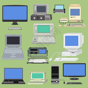 旧复古老式矢量电脑pc显示器和电视屏幕经典古董技术老式商务个人电脑设备PC复古桌面硬件通背景图片