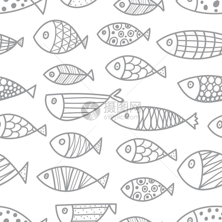 线灰色的鱼无缝模式图片